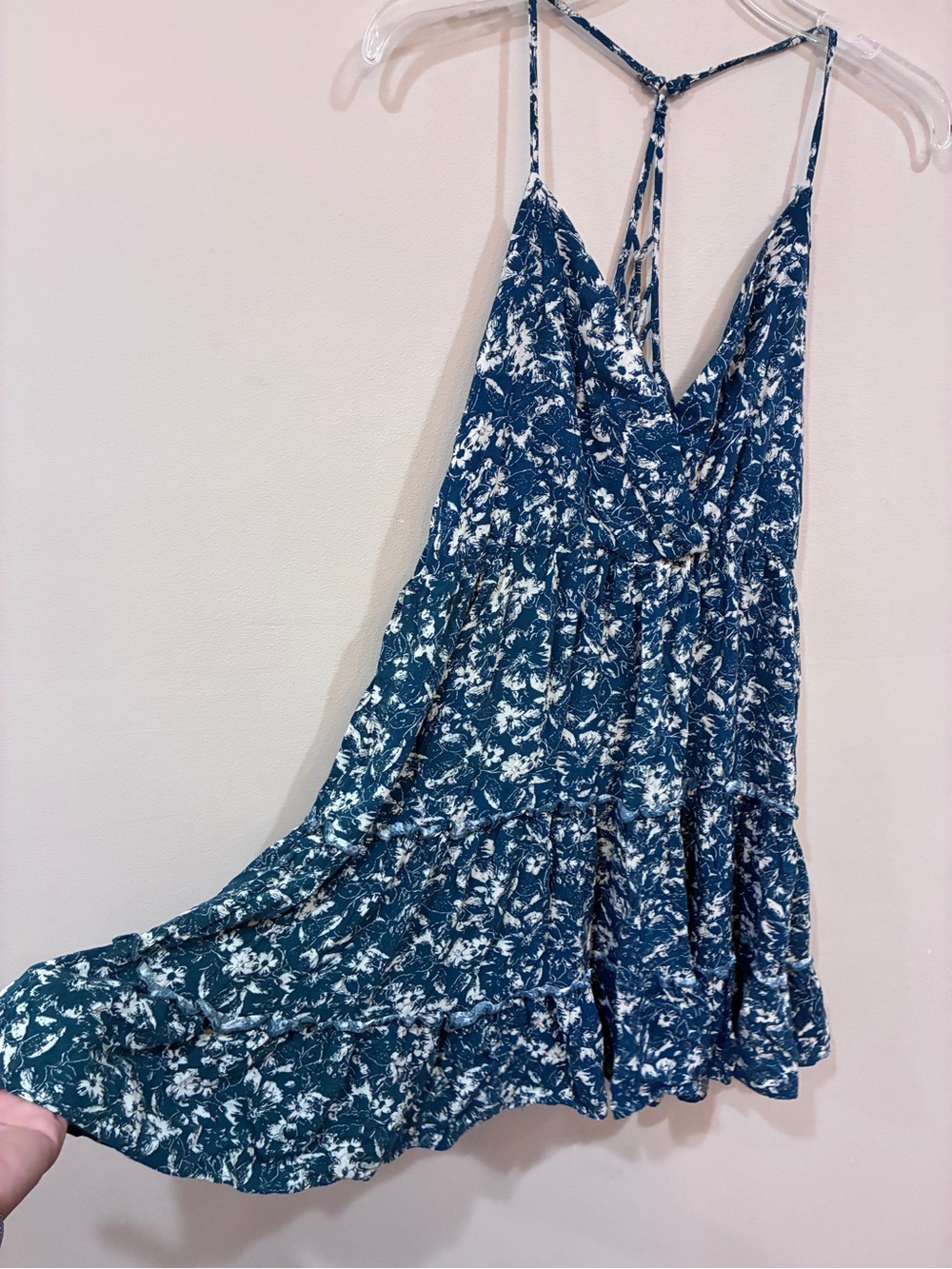 Women’s Blue Floral Strappy V-Neck Mini Dress - Picture 2 of 8